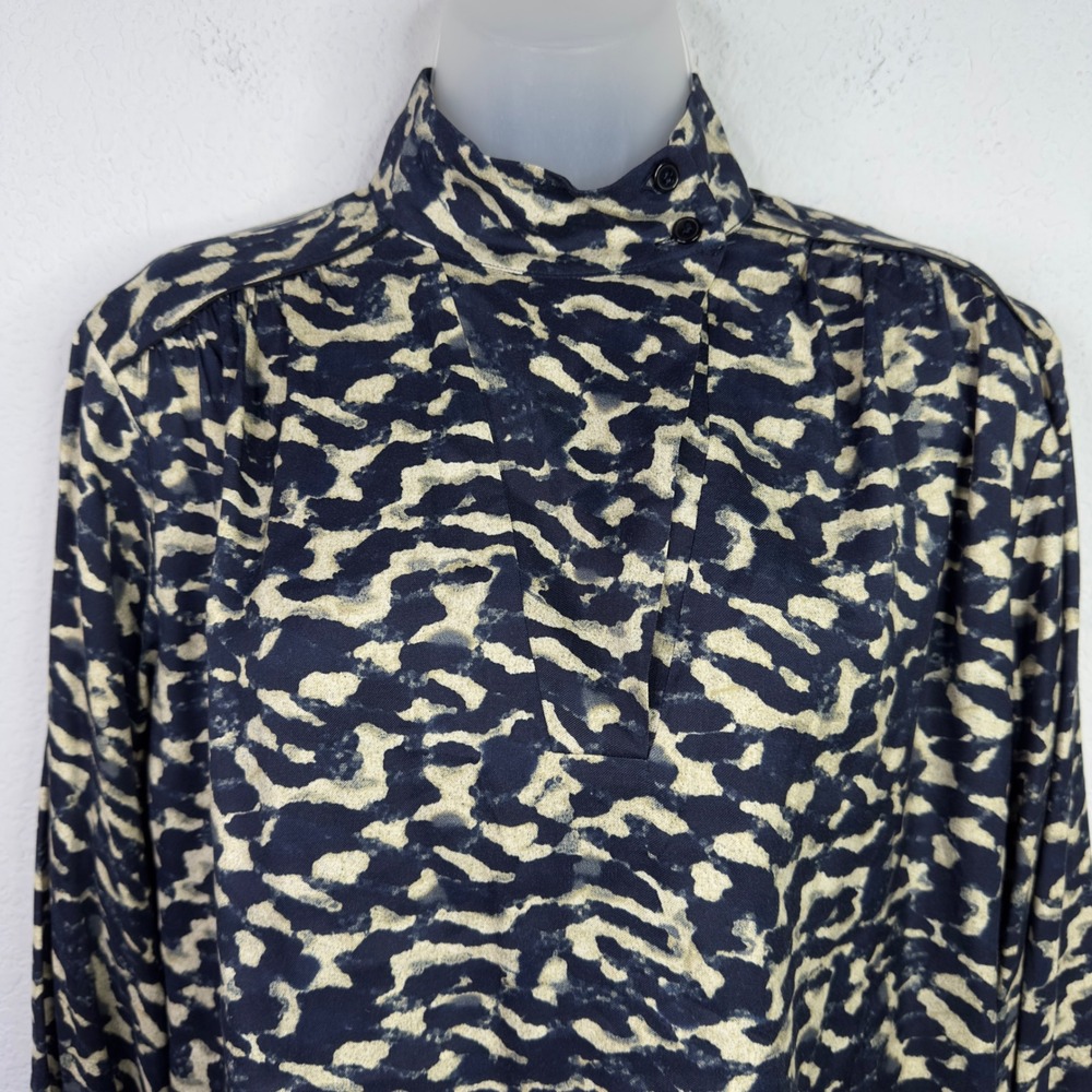 Ba&sh Alejandro Shirt Womens 1/US 4 Blue Cream Abstract High Neck Dark Romantic - Picture 4 of 11